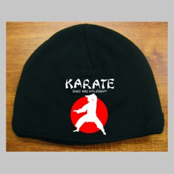 Karate čierna pletená čiapka stredne hrubá vo vnútri naviac zateplená, univerzálna veľkosť, materiálové zloženie 100% akryl